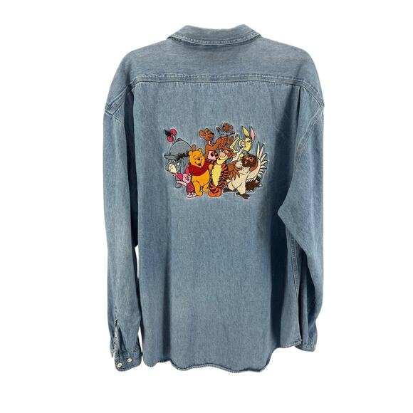 Vintage Disney Winnie The Pooh Embroidered Denim Long Sleeve Button-Up Shirt XXL - Picture 1 of 5